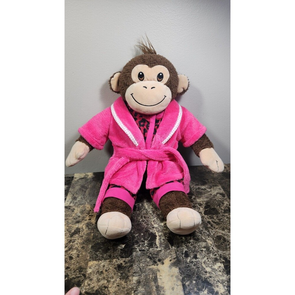 Build A Bear Smiley Monkey Plush Brown 17” Soft Eyes Pink Pjs & Robe
